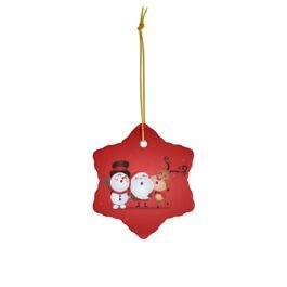 cute christmas Ceramic Ornament � white snowman, santa, reindeer. 4 Shapes