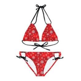 womens christmas swimsuit � Strappy Bikini Set with Christmas Patten Red BG